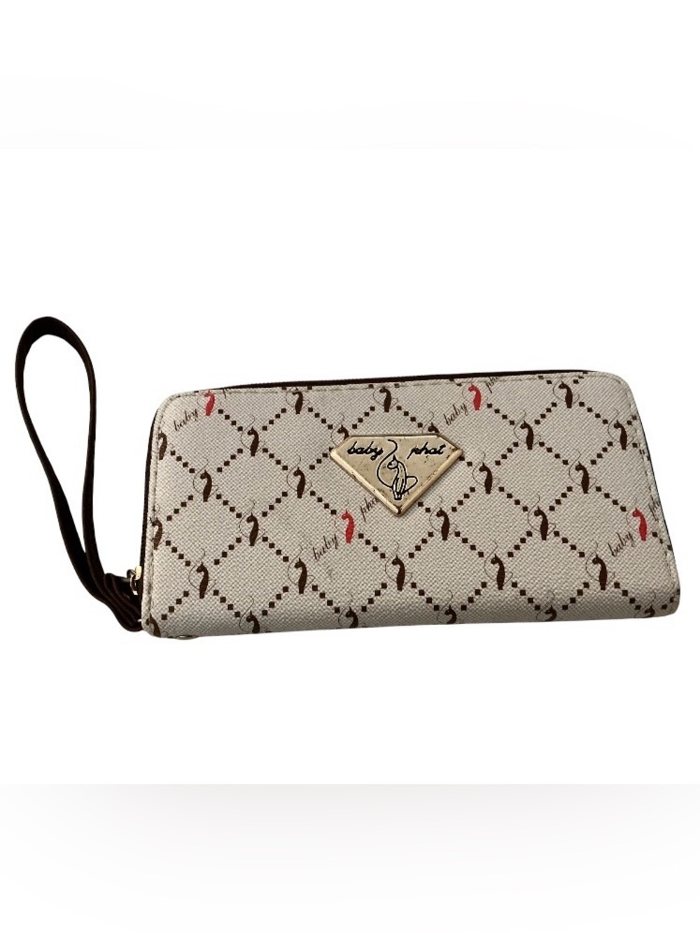 Vintage Baby Phat Y2K Monogram Cat Logo Zip Around Wristlet Wallet McBling